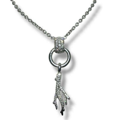 Collier Pendentif Feuilles Pavage Oxyde de Zirconium, Argent