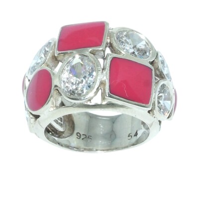 Bague Pavage Résine & Oxyde de Zirconium, Argent