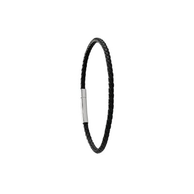 BRACELET EKOS, CUIR TRESSE NOIR