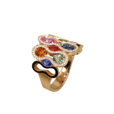 Bague Saphirs Multicolores & Diamants, Or Rose