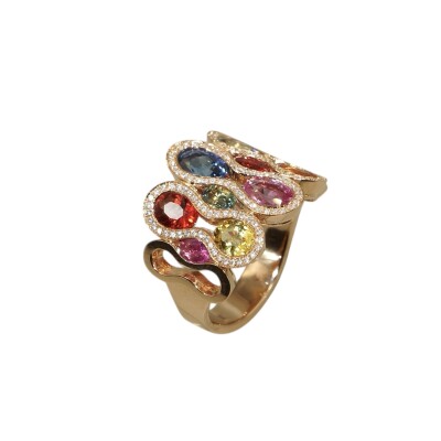 Bague Saphirs Multicolores & Diamants, Or Rose