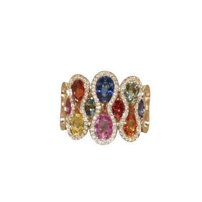 Bague Saphirs Multicolores & Diamants, Or Rose