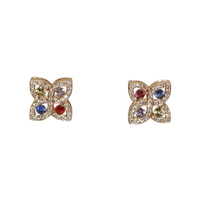 Boucles D’oreilles Saphirs multicolores & Diamants, Or Rose