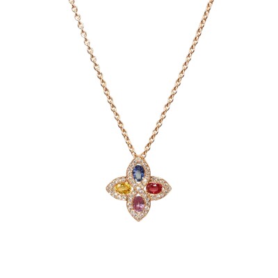 Collier Saphirs multicolores & Diamants, Or Rose