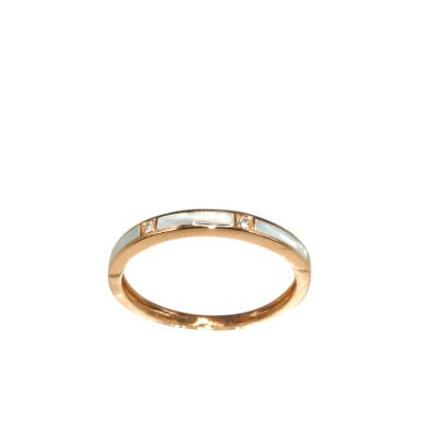 Bague Diamants & Résine Blanc Nacrée, Or Rose