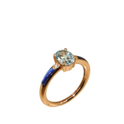 Bague Topaze, Résine bleu de Prusse & Diamants, Or Rose