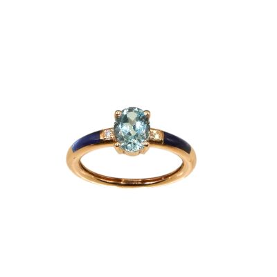 Bague Topaze, Résine bleu de Prusse & Diamants, Or Rose