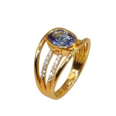 Bague Tanzanite & Diamants, Or Jaune