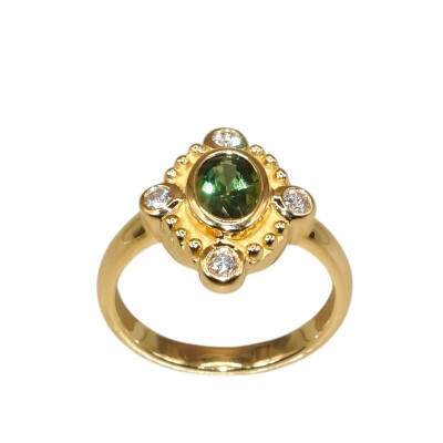 Bague Calopi Tourmaline Verte & Diamants, Or Jaune
