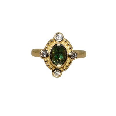 Bague Calopi Tourmaline Verte & Diamants, Or Jaune