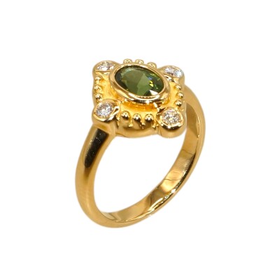 Bague Calopi Tourmaline Verte & Diamants, Or Jaune