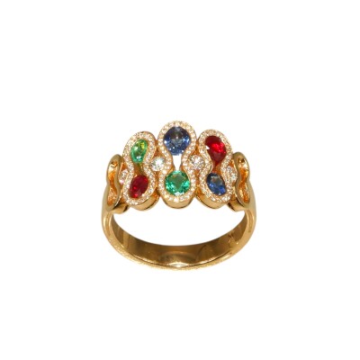 Bague Wave Multi Émeraudes, Rubis, Saphirs & Diamants