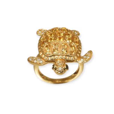 Bague Tortue Saphirs Jaune & Diamants, Or Jaune