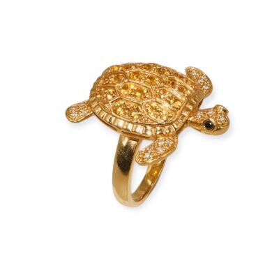 Bague Tortue Saphirs Jaune & Diamants, Or Jaune