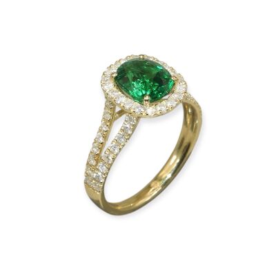 Bague Tsavorite & Diamants, Or Jaune