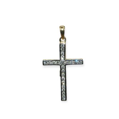 Pendentif Croix Réversible Or Jaune - Or Blanc, Diamants & Emeraude
