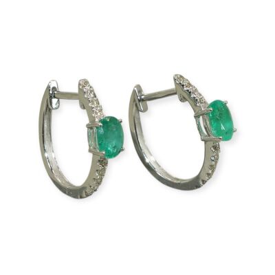 Boucles D’oreilles Emeraudes & Diamants, Or Blanc