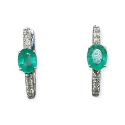 Boucles D’oreilles Emeraudes & Diamants, Or Blanc