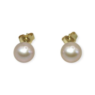 Boucles D’oreilles Perles d’eau douce Rose, Or Jaune