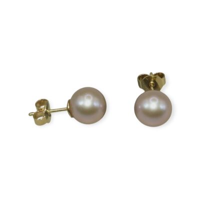 Boucles D’oreilles Perles d’eau douce Rose, Or Jaune