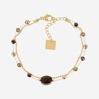 BRACELET–SIMPLE–ACIER DORE–Onyx