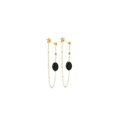 Boucles D’oreilles Long, Acier Doré Onyx