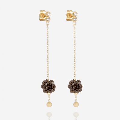 Boucles D’oreilles BACCA, Acier Doré, Onyx
