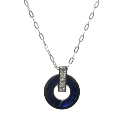 Collier Or Blanc diamants et résine bleu de Prusse