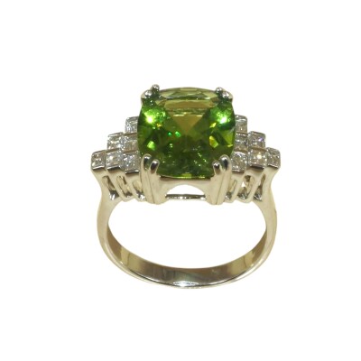 Bague Péridot & Diamants Baguettes, Or Blanc