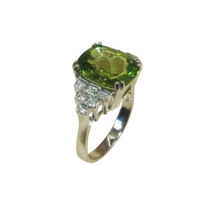 Bague Péridot & Diamants Baguettes, Or Blanc