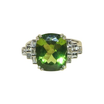 Bague Péridot & Diamants Baguettes, Or Blanc