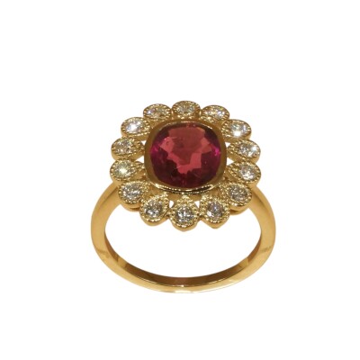 Bague Rubellite & Diamants, Or Jaune