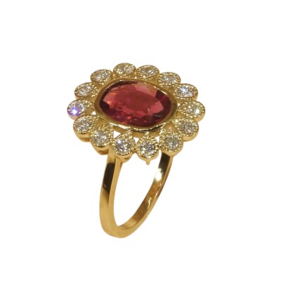 Bague Rubellite & Diamants, Or Jaune