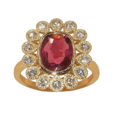 Bague Rubellite & Diamants, Or Jaune
