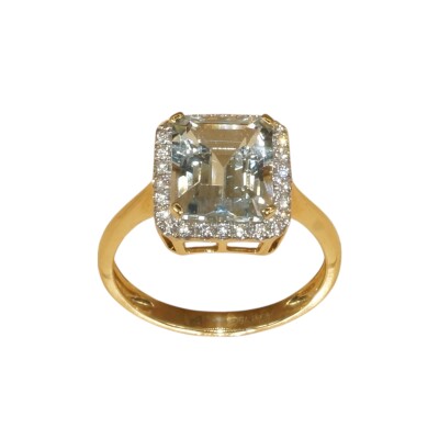 Bague Aigue-Marine & Diamants, Or Jaune