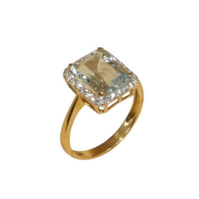 Bague Aigue-Marine & Diamants, Or Jaune
