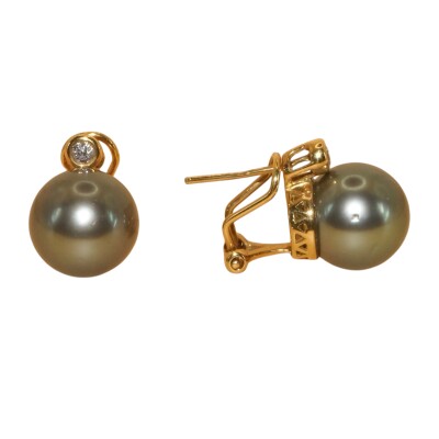 Boucles D’oreilles Perles de Tahiti & Diamants, Or Jaune