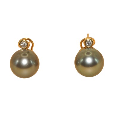 Boucles D’oreilles Perles de Tahiti & Diamants, Or Jaune