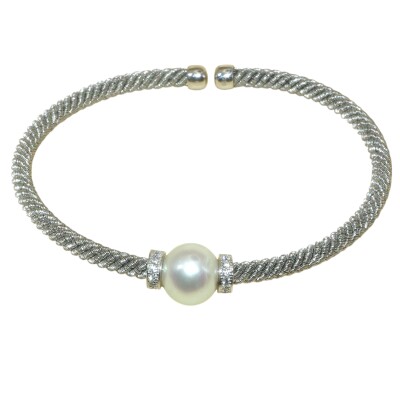 Bracelet Argent Jonc Rigide, Perles D’eau douce