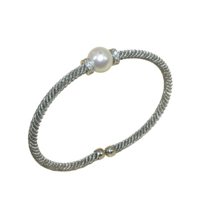 Bracelet Argent Jonc Rigide, Perles D’eau douce