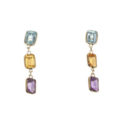 Boucles D’oreilles Pendantes, Pierres fines, Or Jaune