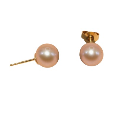 Boucles D’oreilles Perles d’eau douce Rose, Or Jaune