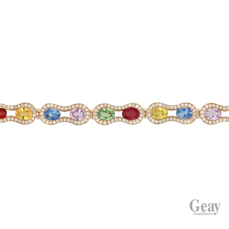 Bracelet en or rose, saphirs multicolores et diamants