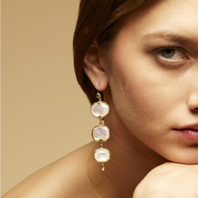 Boucles d'oreilles Silène nacre dorées - Nacre blanche