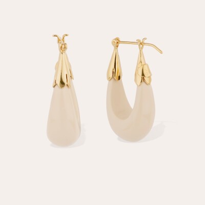 Boucles d'oreilles Écume petit modèle acétate dorées - Ivoire