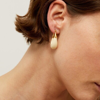 Boucles d'oreilles Écume petit modèle acétate dorées - Ivoire