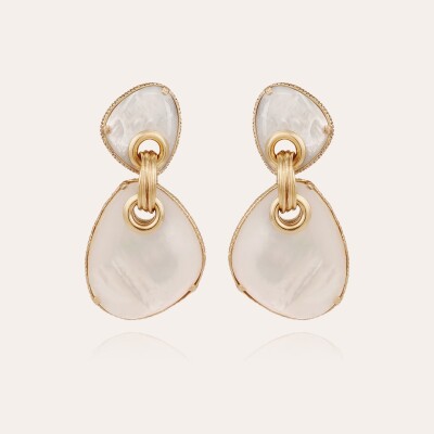 Boucles d'oreilles Silia grand modèle dorées - Nacre blanche