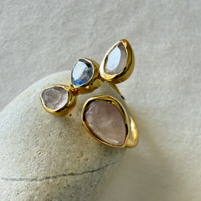 Bague Flower Labradorite & Quartz Rose