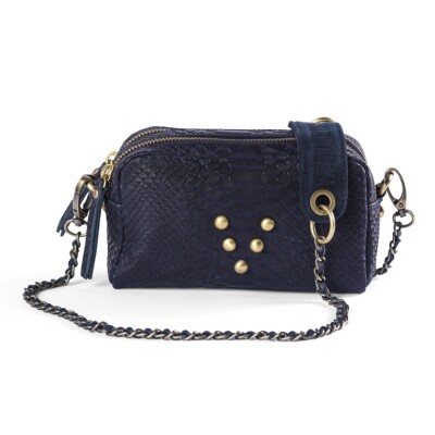 MAKE-ME-UP MINI - Bandoulière Chaîne et Cuir Python Marine