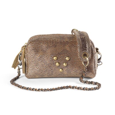 MAKE-ME-UP MINI - Bandoulière Chaîne et Cuir Upcyclé Cuir mini facettes or